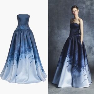 NWT Marchesa Notte Strapless Printed Mikado Gown $1,195 -‎ Size 6